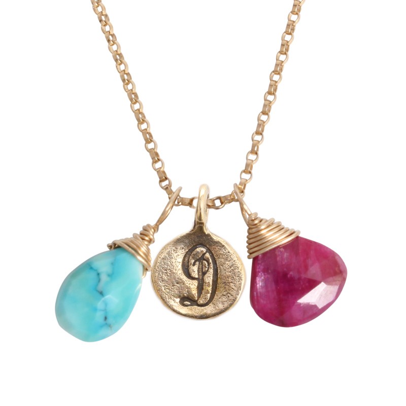 grandmother of two initial and birthstone gold necklace