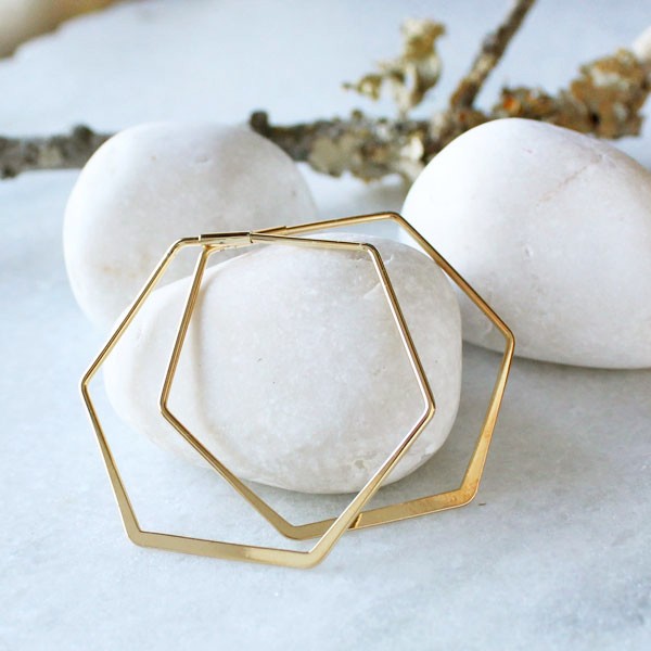 Hex Hoop Earrings in Gold