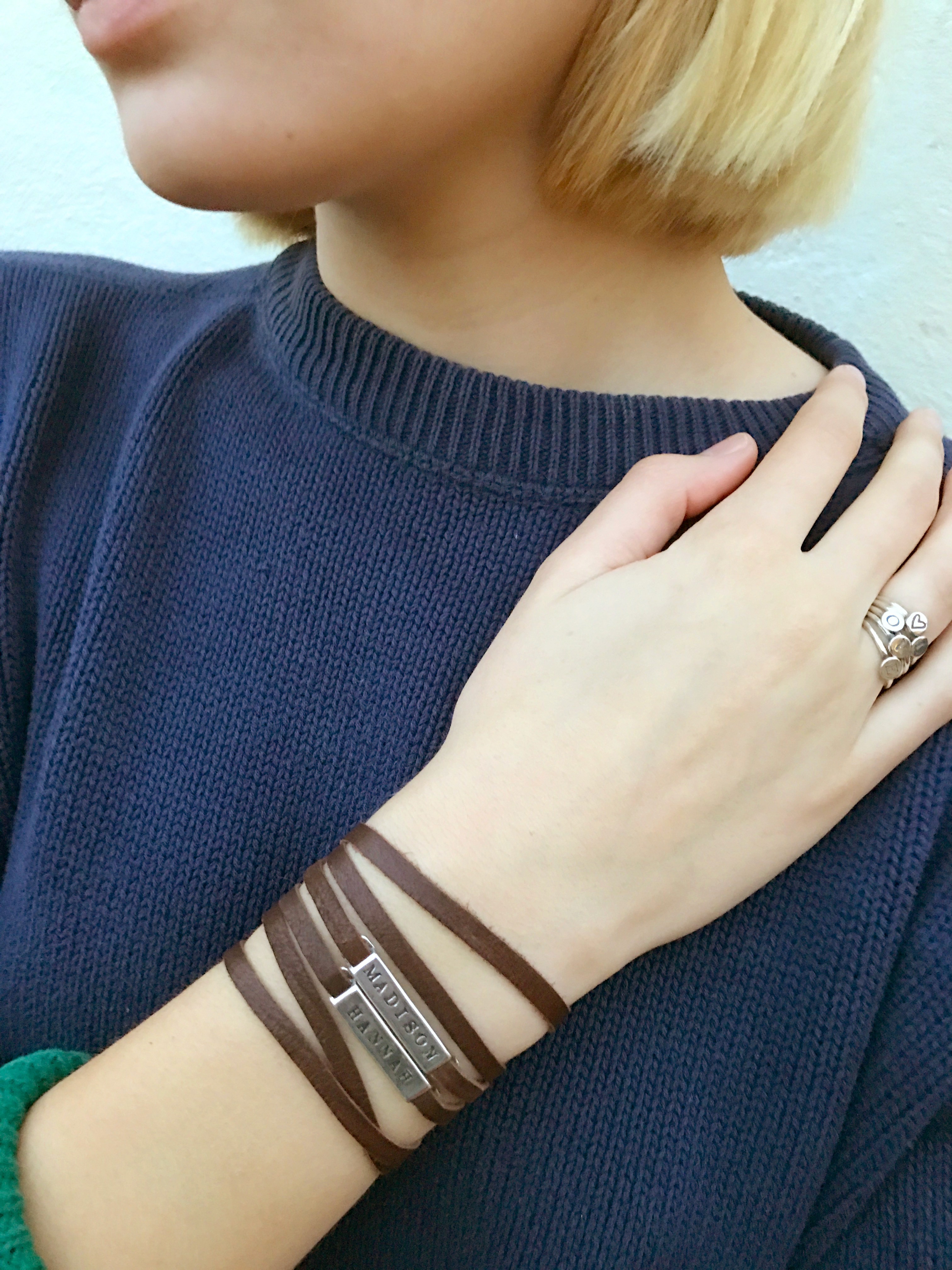 Personalized Leather Wrap Nameplate Bracelet Nelle & Lizzy