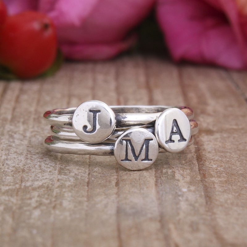 Stackable Rings with Initials Sterling Silver Initial Rings