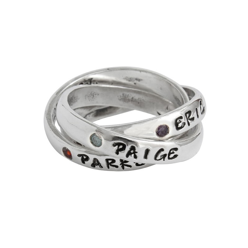 Mother S Birthstone Name Rings Flush Set For Three Children Silver Mother S Birthstone Name Rings Flush Set For Three Children Silver Triple Intertwining Bands