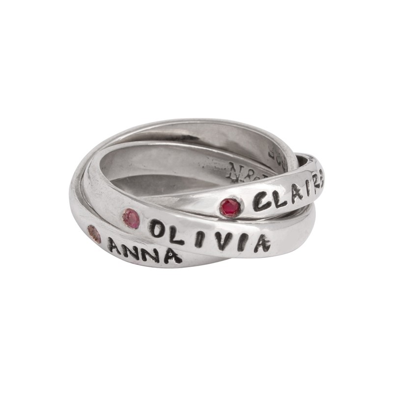 personalized mother s birthstone name ring flush setting silver