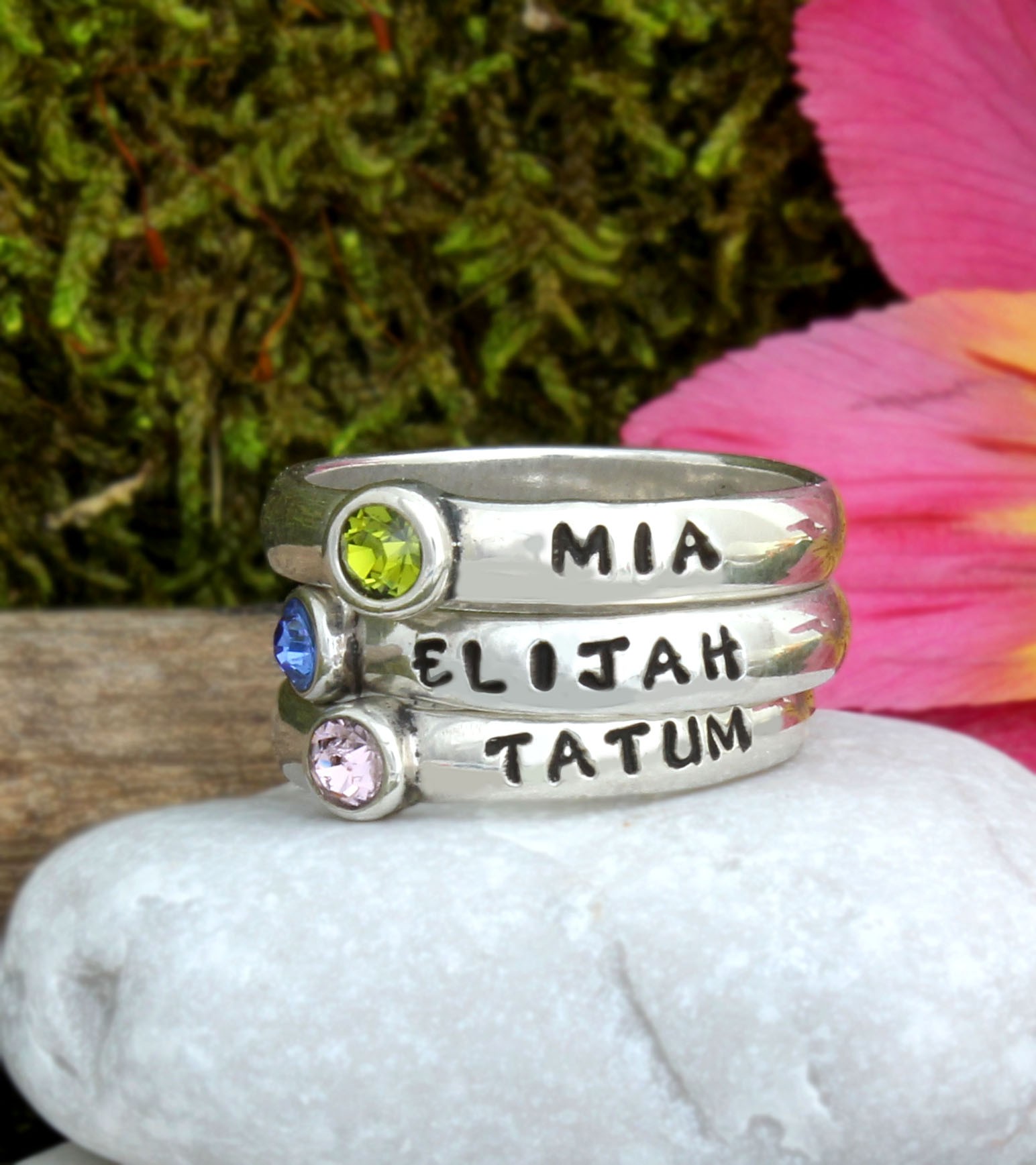 Blossom Custom Name Rings (1-4 names) in Silver - Talisa Jewelry