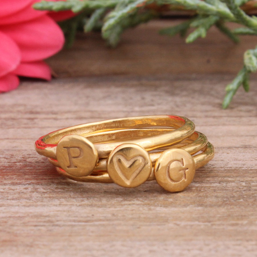 Stackable gold rings with initials