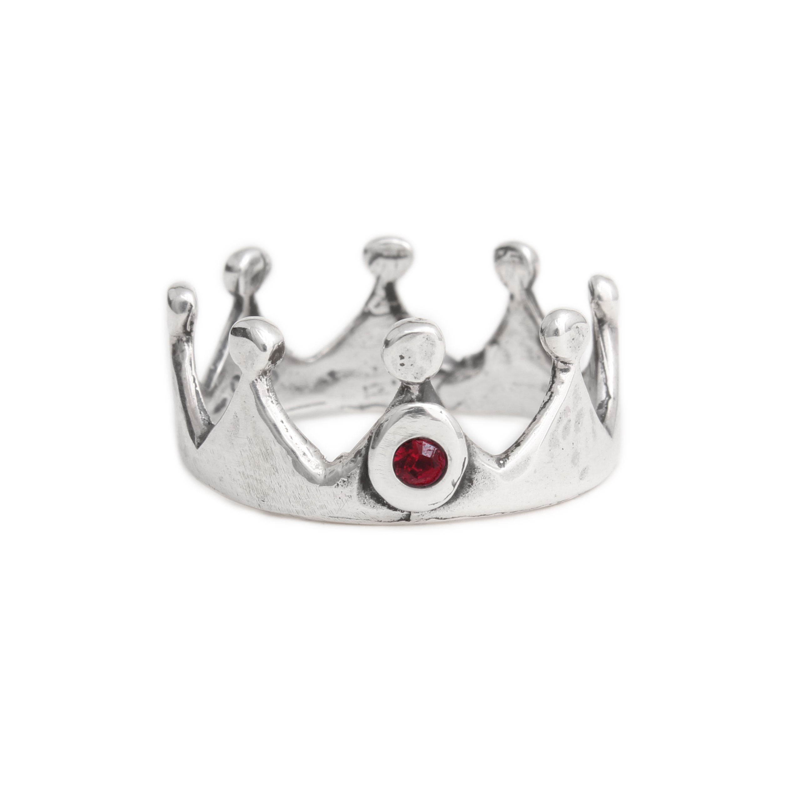 silver crown ring with birthstone