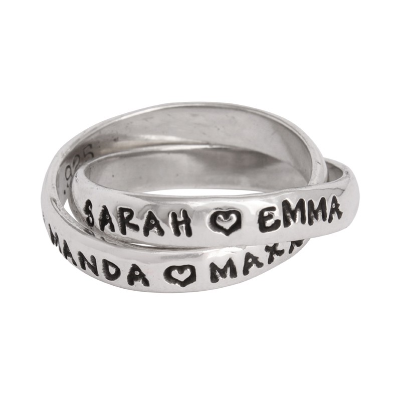Stackable Mother's Name Rings Personalized for Four Children, Silver