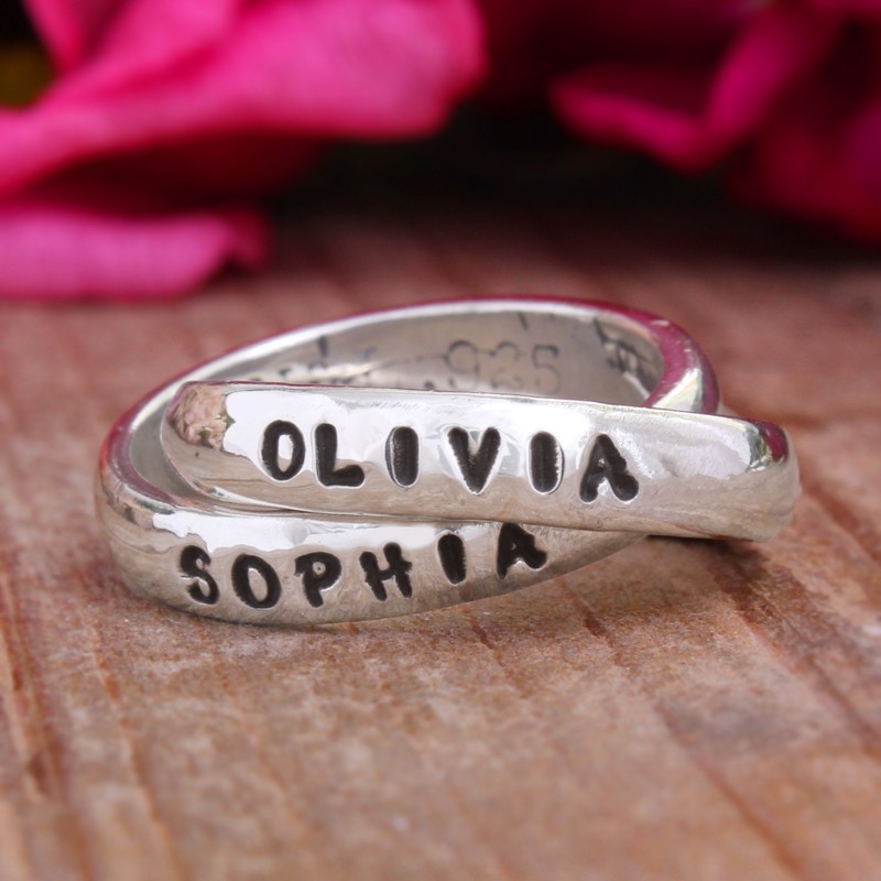 Personalized Double Mothers Name Rings Stamped