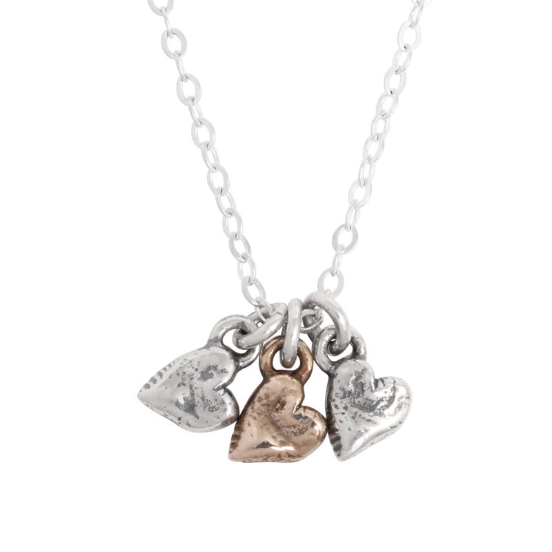 Sterling Silver heart family charm necklace