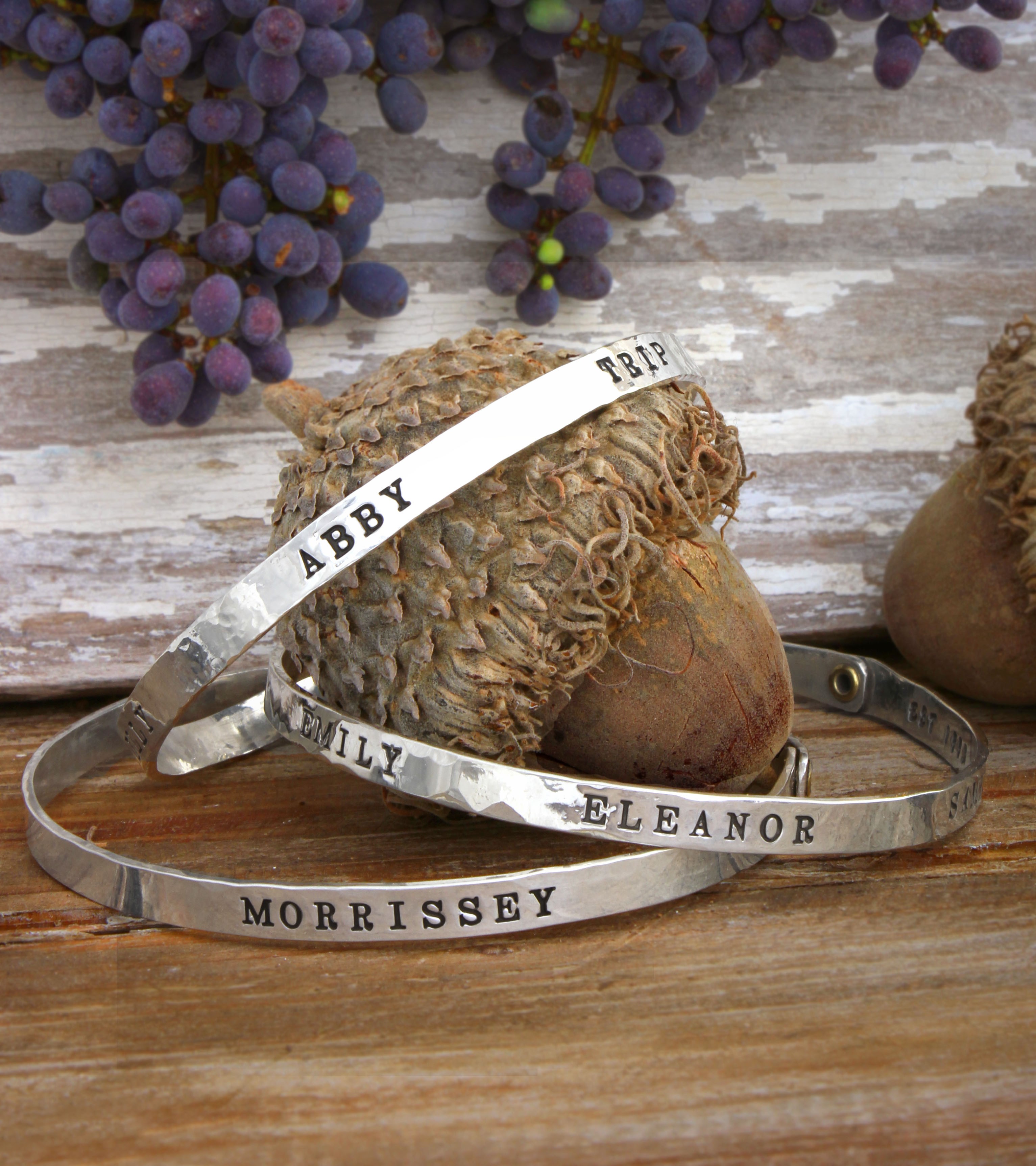 Family Name Bracelet for Six Grandchildren, Silver Bangle