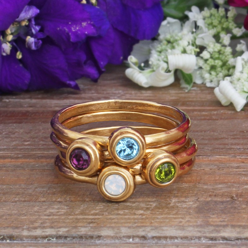 rings stackable in gold with birthstones