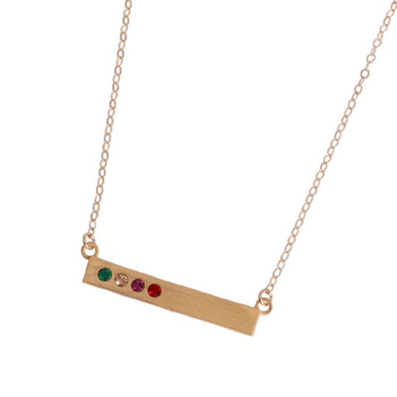 Birthstone bar necklace on model