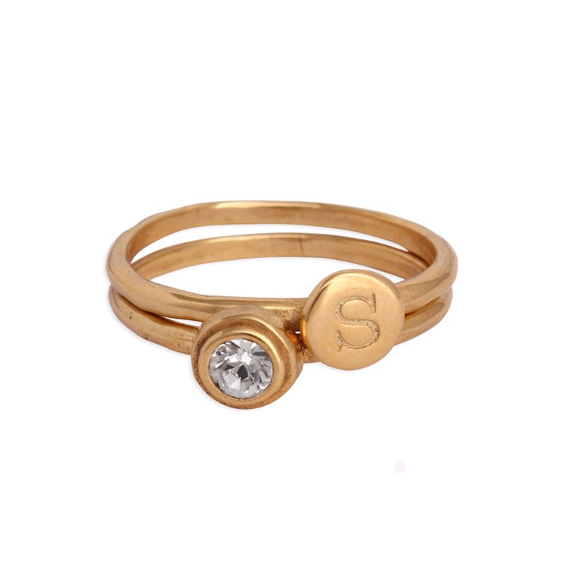Gold Stackable Initial and Birthstones Rings (142-147-1)