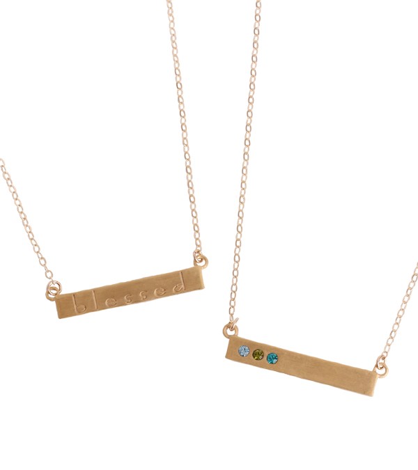 Engraved Gold Bar Necklace With Birthstones Nelle Lizzy