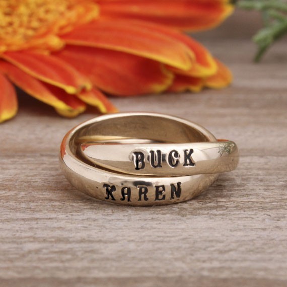 Gold name ring stamped and stackable