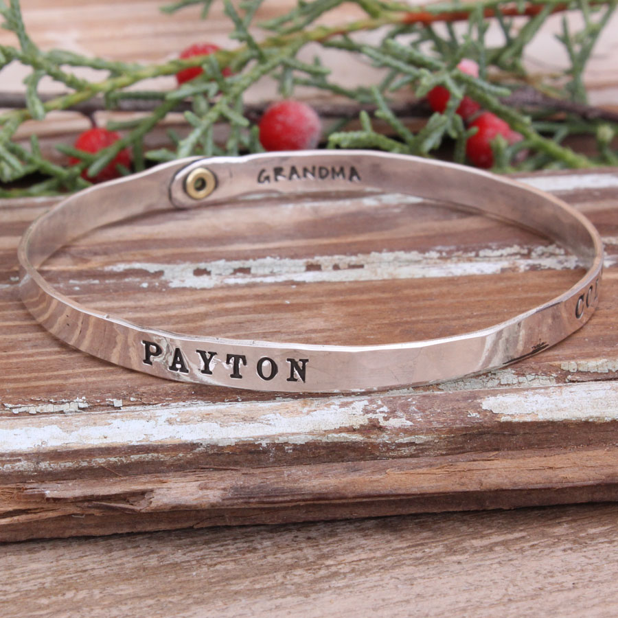 Family Name Bracelet for Six Grandchildren, Silver Bangle