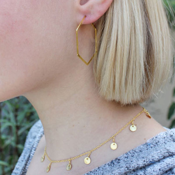 Hex Hoop Earrings in Silver White Gold