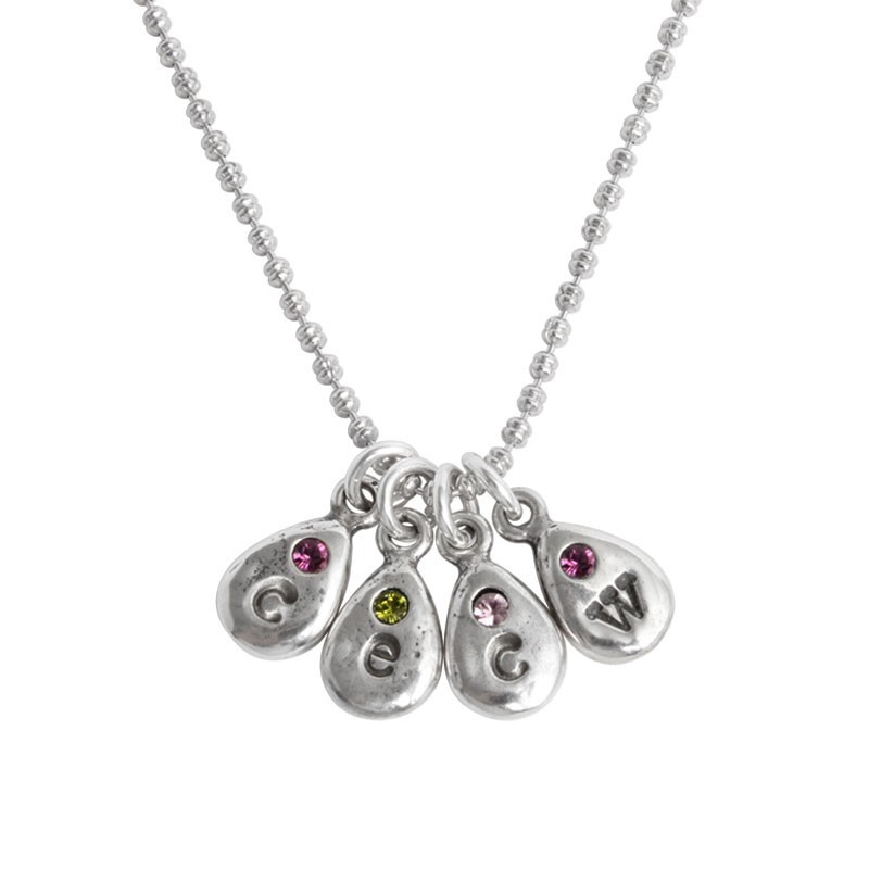 Personalized Initial Grandmother's Necklace Droplet with Birthstones for Four Grandchildren