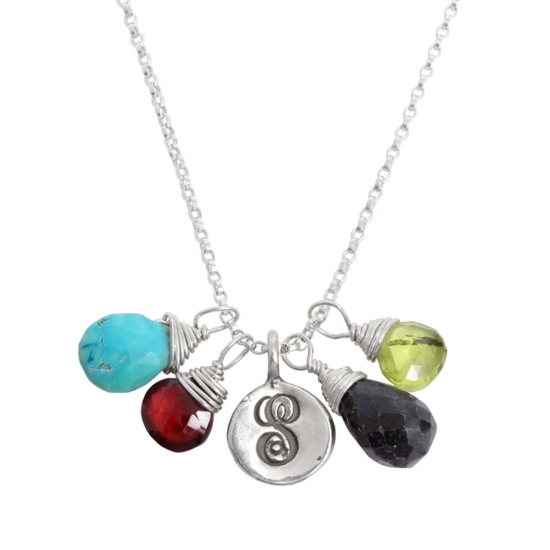 mother of four birthstone necklace with natural stones