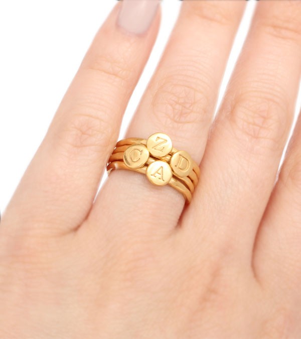 Stackable Mother's Rings with Initial Rings and Birthstone Rings in