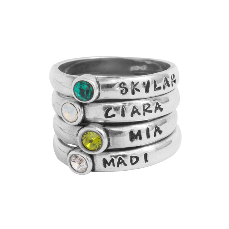 mother of four birthstone stackable in silver