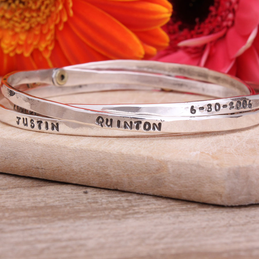 Mother's Bangle Bracelets with Names Silver Nelle & Lizzy
