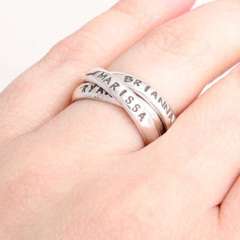 Custom Sterling Silver Name Ring, Triple Interlocking Band