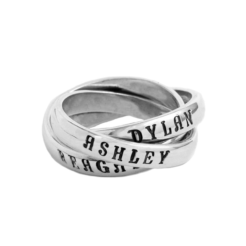 Personalized Family Nam Ring for Mom Silver, Triple Intertwined Bands Ring