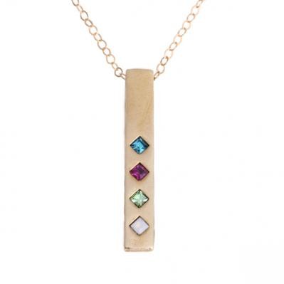 Birthstone Bar Necklace Gold, Family Totem Birthstone Necklace