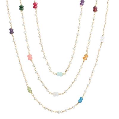 gold pearl family necklace with birthstones