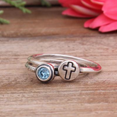 christian faith cross birthstone stackable rings