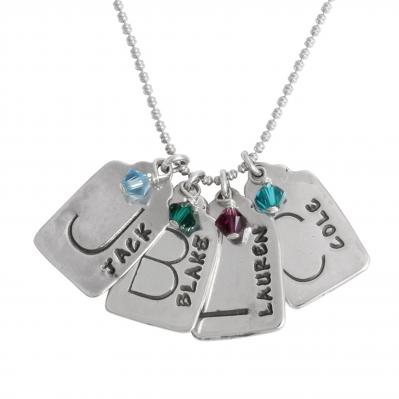 Silver Bar Necklace with 2 Birthstones for Grandmothers, Engraved with  Blessed