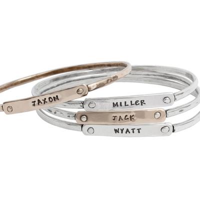 silver stack bracelet stamped set of 4