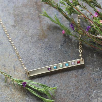 Custom Gold Birthstone Bar Necklace