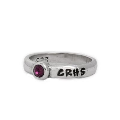 class of birthstone ring personalized with name and school