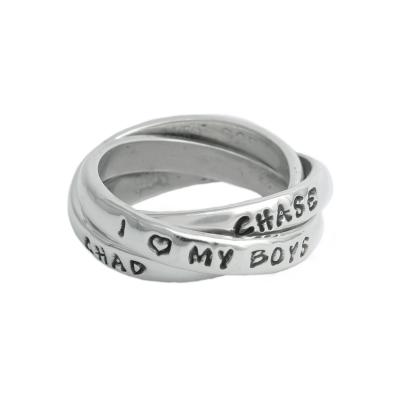 i love my boys personalized ring with names in sterling silver