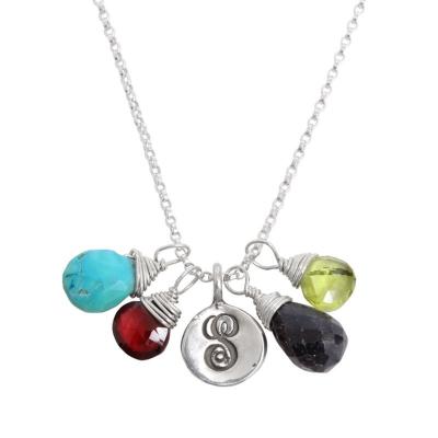 grandmother of four initial and birthstone necklace