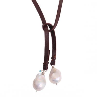 leather choker necklace with pearls