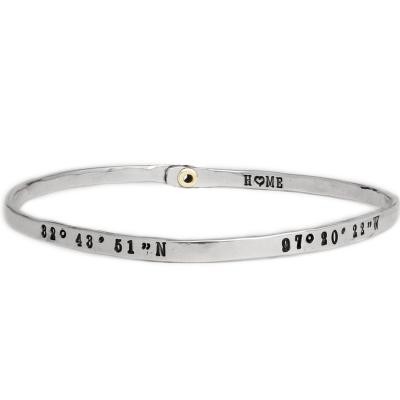 longitude and latitude bangle bracelet with location in sterling silver by www.nelleandlizzy.com