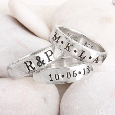 Men's Ring stamped with children's initials in silver by Nelle and Lizzy
