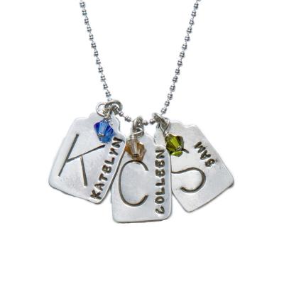 Mother's necklace with three stamped tags