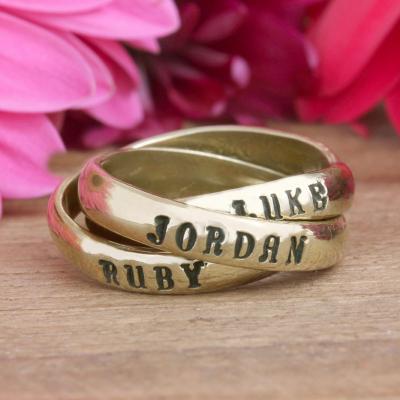 mothers gold intertwined name ring