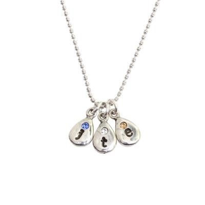 Half Bezel Teardrop Birthstone Necklace with Name Charms - Danique Jewelry