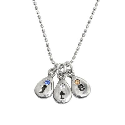 Mom necklace with initials and birthstones droplet