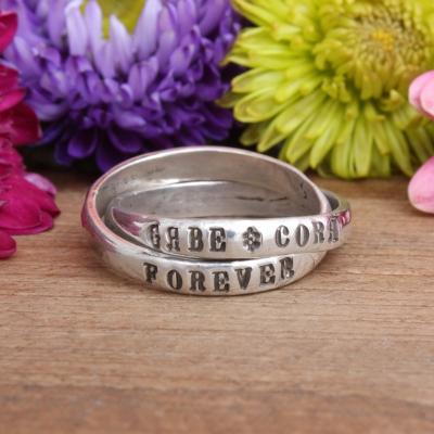 couples promise ring with name date and heart