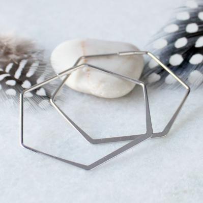 silver hex earrings