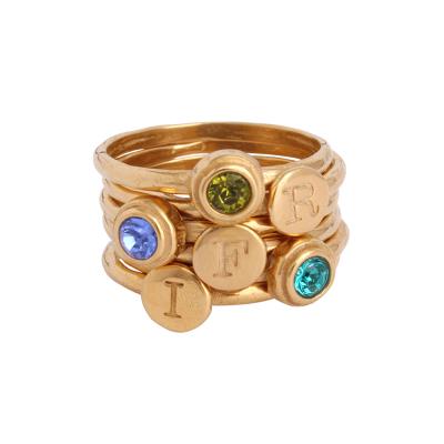 gold stackable initial birthstone mothers rings