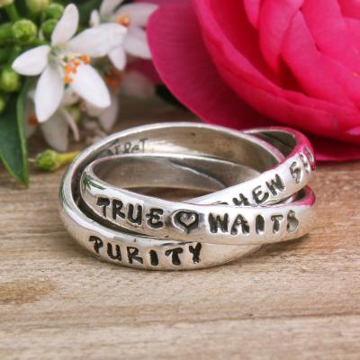 Purity Ring for Girls, Personalized Triple Band Purity Ring