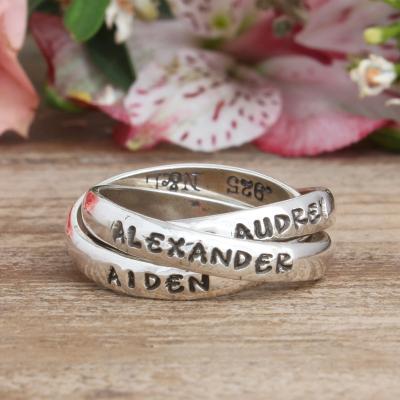 Personalized Mother's Name Ring Stamped with 3 names
