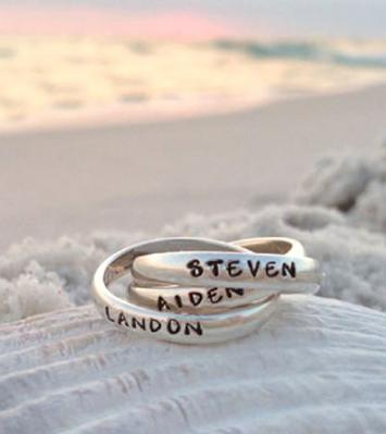 Personalized Mother's Name Ring Stamped with 3 names