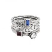 silver stack rings with initials and birthstones